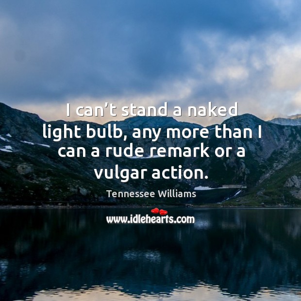 I can’t stand a naked light bulb, any more than I can a rude remark or a vulgar action. Tennessee Williams Picture Quote