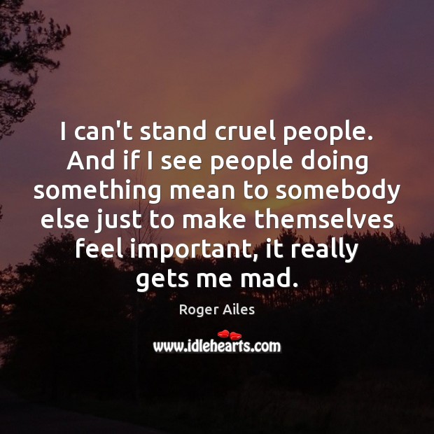 I can’t stand cruel people. And if I see people doing something Roger Ailes Picture Quote