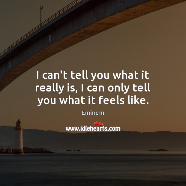 I can’t tell you what it really is, I can only tell you what it feels like. Eminem Picture Quote