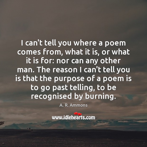 I can’t tell you where a poem comes from, what it is, A. R. Ammons Picture Quote