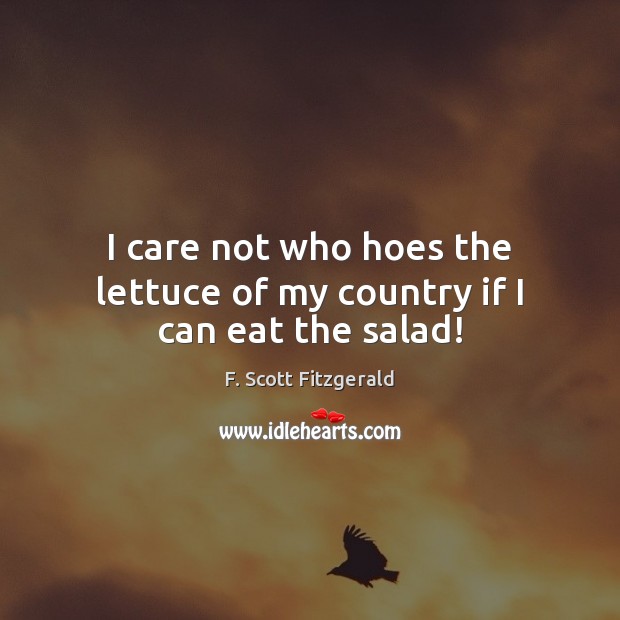 I care not who hoes the lettuce of my country if I can eat the salad! F. Scott Fitzgerald Picture Quote