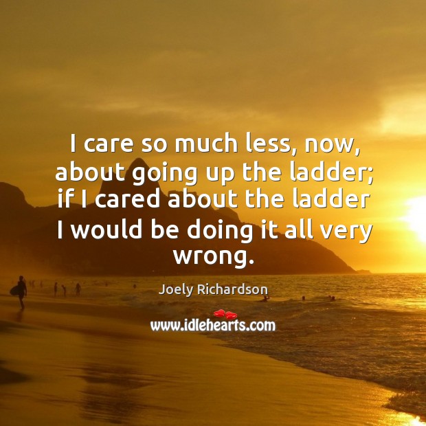 I care so much less, now, about going up the ladder; if I cared about the ladder I would be doing it all very wrong. Joely Richardson Picture Quote