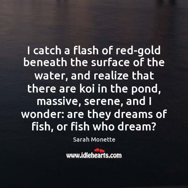 I catch a flash of red-gold beneath the surface of the water, Realize Quotes Image