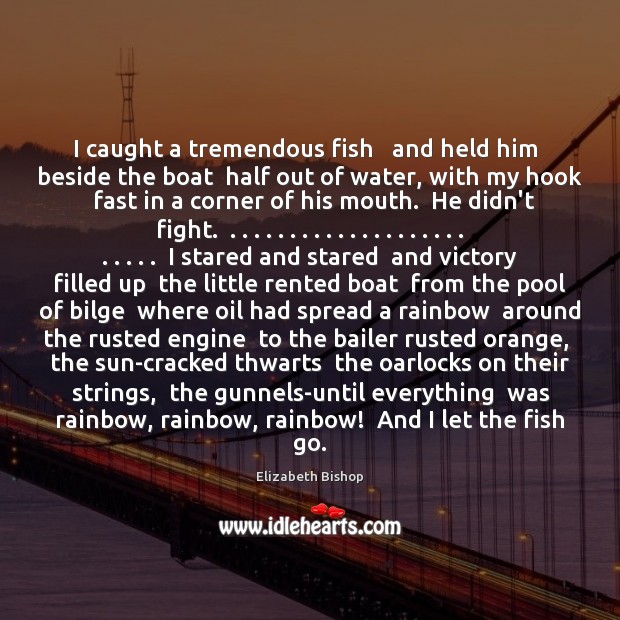 I caught a tremendous fish   and held him  beside the boat  half Elizabeth Bishop Picture Quote