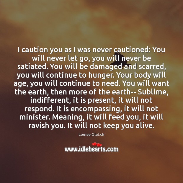 I caution you as I was never cautioned: You will never let Louise Glück Picture Quote