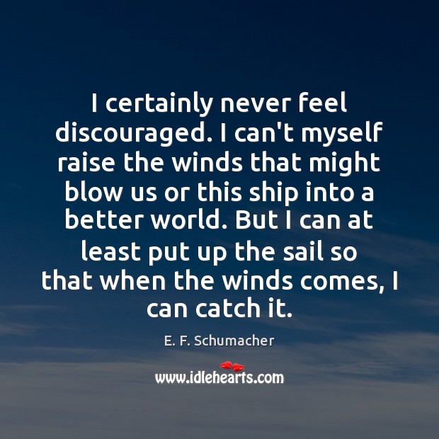 I certainly never feel discouraged. I can’t myself raise the winds that E. F. Schumacher Picture Quote