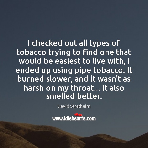 I checked out all types of tobacco trying to find one that David Strathairn Picture Quote