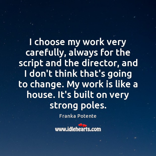 I choose my work very carefully, always for the script and the Franka Potente Picture Quote