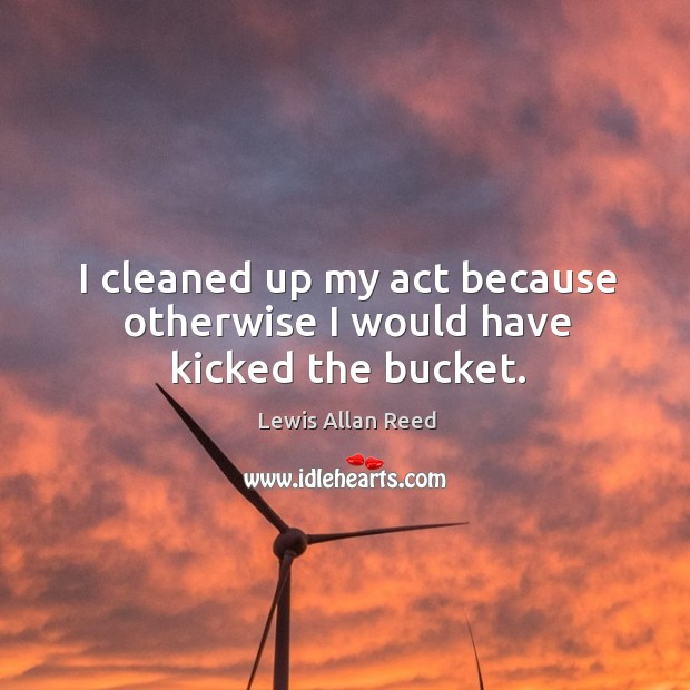 I cleaned up my act because otherwise I would have kicked the bucket. Lewis Allan Reed Picture Quote