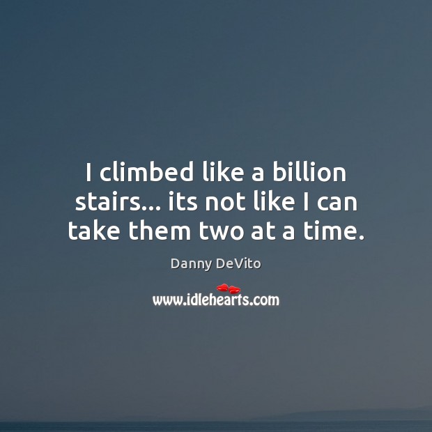 I climbed like a billion stairs… its not like I can take them two at a time. Danny DeVito Picture Quote