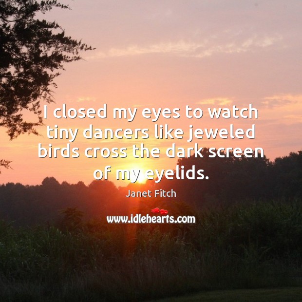 I closed my eyes to watch tiny dancers like jeweled birds cross Janet Fitch Picture Quote