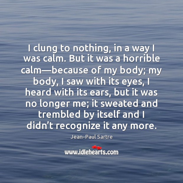 I clung to nothing, in a way I was calm. But it Jean-Paul Sartre Picture Quote