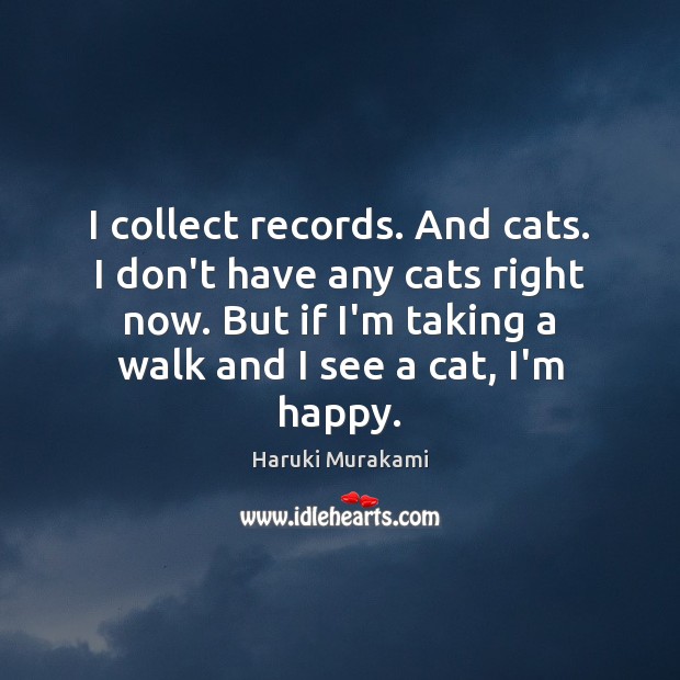 I collect records. And cats. I don’t have any cats right now. Haruki Murakami Picture Quote