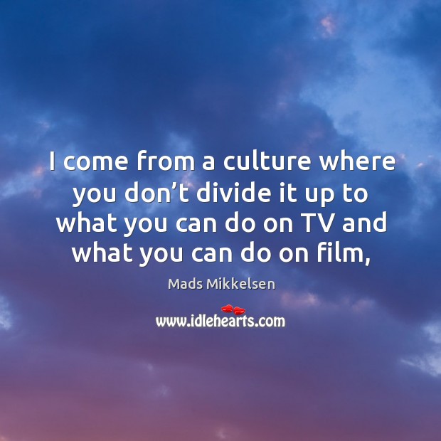 I come from a culture where you don’t divide it up Mads Mikkelsen Picture Quote