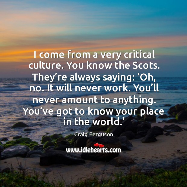 I come from a very critical culture. You know the scots. Craig Ferguson Picture Quote