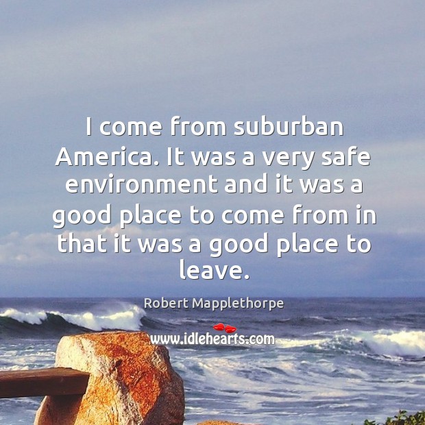 I come from suburban America. It was a very safe environment and Robert Mapplethorpe Picture Quote