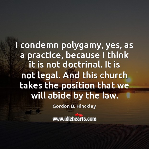 I condemn polygamy, yes, as a practice, because I think it is Image