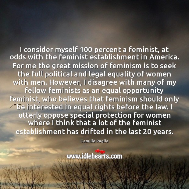 I consider myself 100 percent a feminist, at odds with the feminist establishment Image