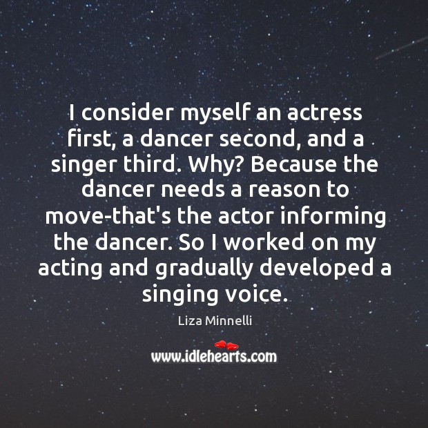 I consider myself an actress first, a dancer second, and a singer Liza Minnelli Picture Quote