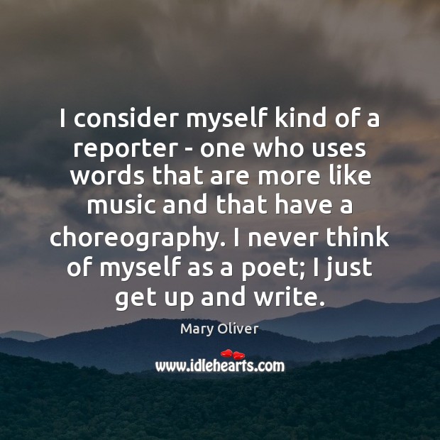 I consider myself kind of a reporter – one who uses words Image