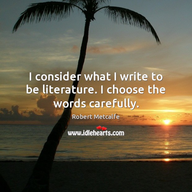 I consider what I write to be literature. I choose the words carefully. Image