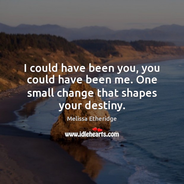I could have been you, you could have been me. One small change that shapes your destiny. Melissa Etheridge Picture Quote