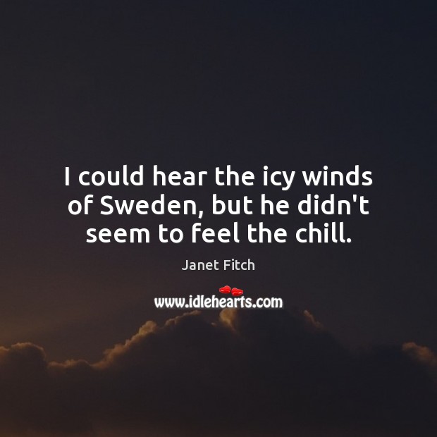 I could hear the icy winds of Sweden, but he didn’t seem to feel the chill. Janet Fitch Picture Quote