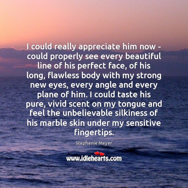 I could really appreciate him now – could properly see every beautiful Stephenie Meyer Picture Quote