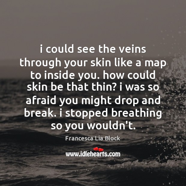 I could see the veins through your skin like a map to Francesca Lia Block Picture Quote
