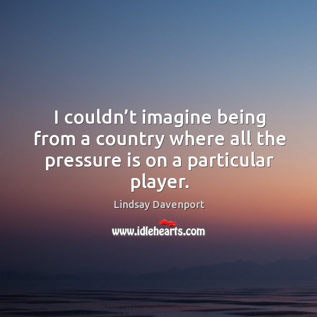 I couldn’t imagine being from a country where all the pressure is on a particular player. Lindsay Davenport Picture Quote