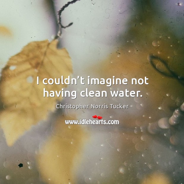 I couldn’t imagine not having clean water. Christopher Norris Tucker Picture Quote