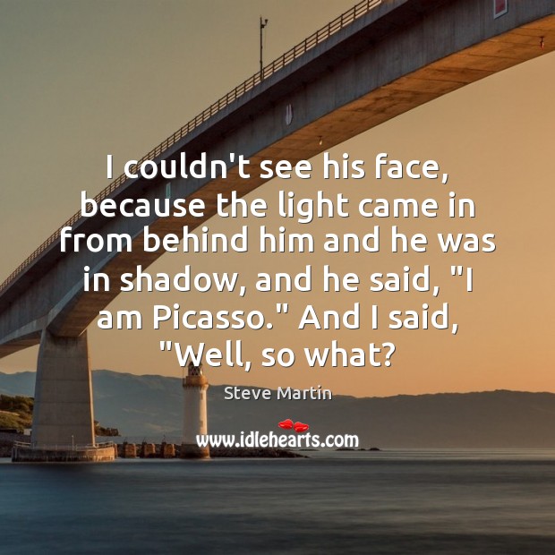 I couldn’t see his face, because the light came in from behind Steve Martin Picture Quote