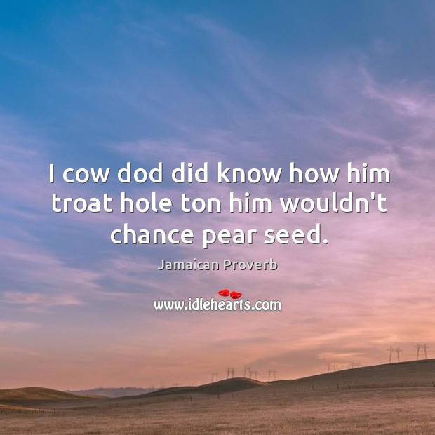 I cow dod did know how him troat hole ton him wouldn’t chance pear seed. Jamaican Proverbs Image