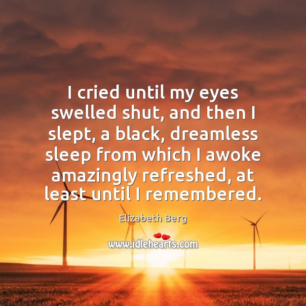 I cried until my eyes swelled shut, and then I slept, a Elizabeth Berg Picture Quote