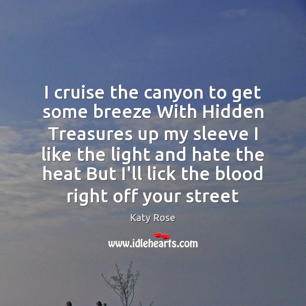I cruise the canyon to get some breeze With Hidden Treasures up Katy Rose Picture Quote