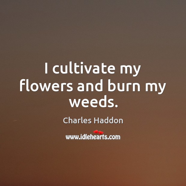I cultivate my flowers and burn my weeds. Charles Haddon Picture Quote