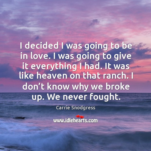 I decided I was going to be in love. I was going to give it everything I had. Carrie Snodgress Picture Quote