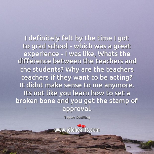 I definitely felt by the time I got to grad school – Taylor Schilling Picture Quote