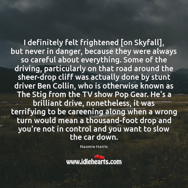 I definitely felt frightened [on Skyfall], but never in danger, because they 