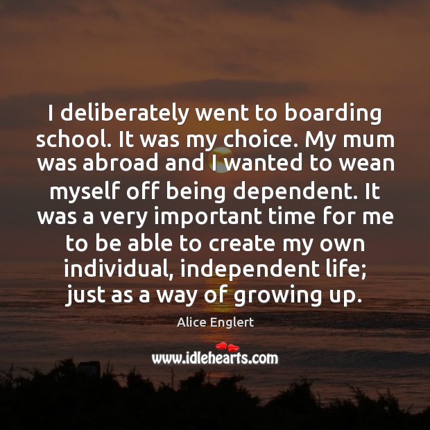 I deliberately went to boarding school. It was my choice. My mum Image