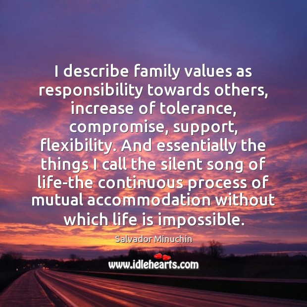 I describe family values as responsibility towards others, increase of tolerance, compromise, Image