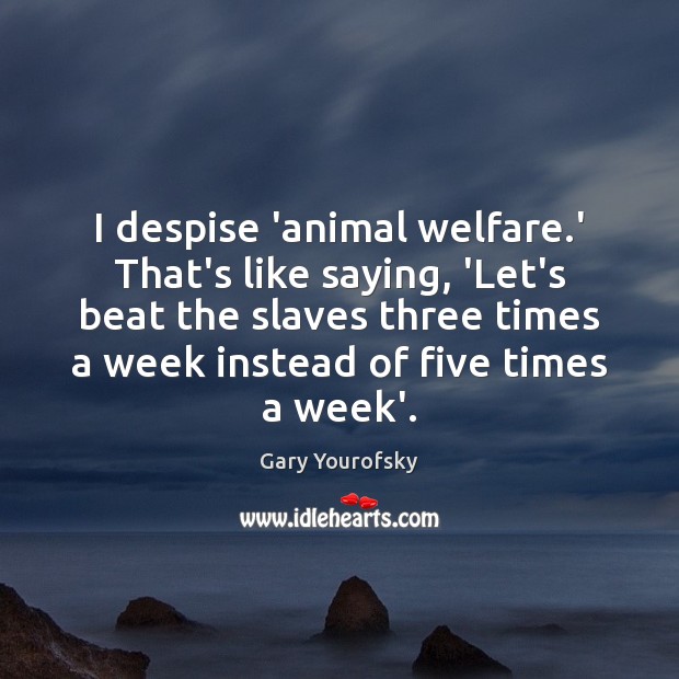 I despise ‘animal welfare.’ That’s like saying, ‘Let’s beat the slaves Image