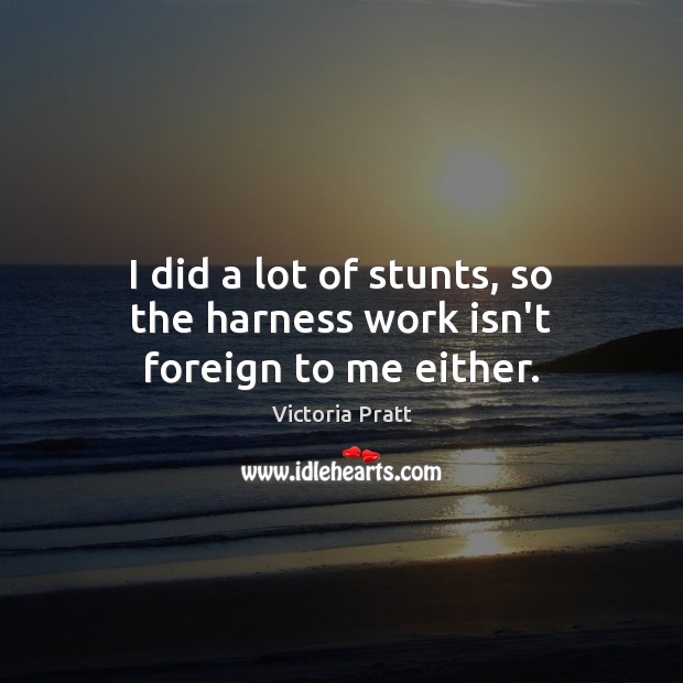 I did a lot of stunts, so the harness work isn’t foreign to me either. Victoria Pratt Picture Quote