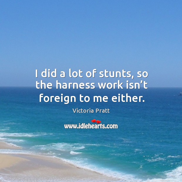 I did a lot of stunts, so the harness work isn’t foreign to me either. Victoria Pratt Picture Quote