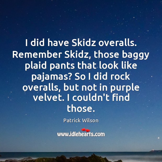 I did have Skidz overalls. Remember Skidz, those baggy plaid pants that Patrick Wilson Picture Quote