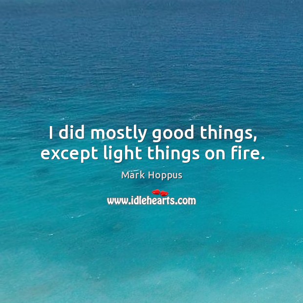 I did mostly good things, except light things on fire. Mark Hoppus Picture Quote