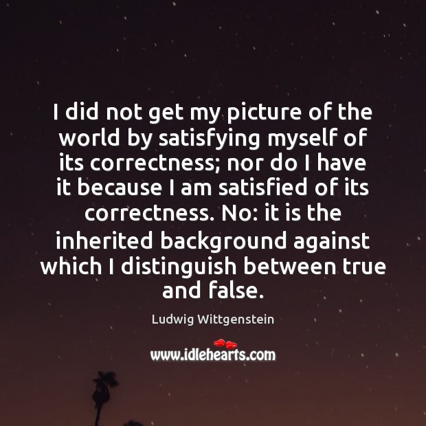 I did not get my picture of the world by satisfying myself Ludwig Wittgenstein Picture Quote