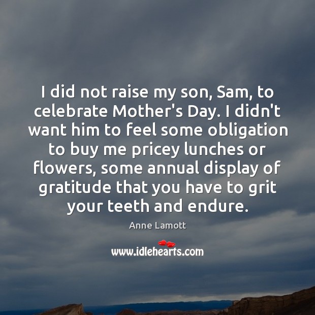 I did not raise my son, Sam, to celebrate Mother’s Day. I Anne Lamott Picture Quote