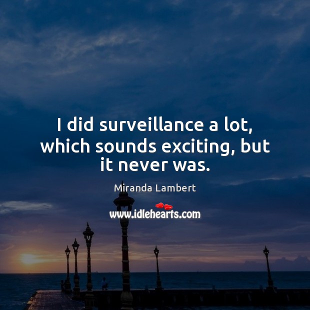 I did surveillance a lot, which sounds exciting, but it never was. Miranda Lambert Picture Quote