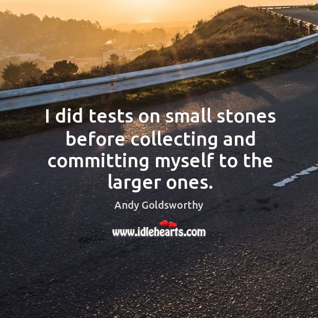 I did tests on small stones before collecting and committing myself to the larger ones. Andy Goldsworthy Picture Quote